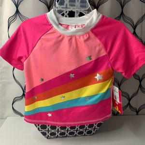 Pink Platinum 2 pieces Rainbow Swimsuit Girls size 4T, 5/6T or 6x. UV Protection